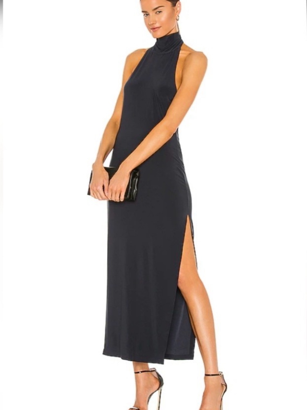 Norma Kamali Black Halter Maxi Dress with Side Slit